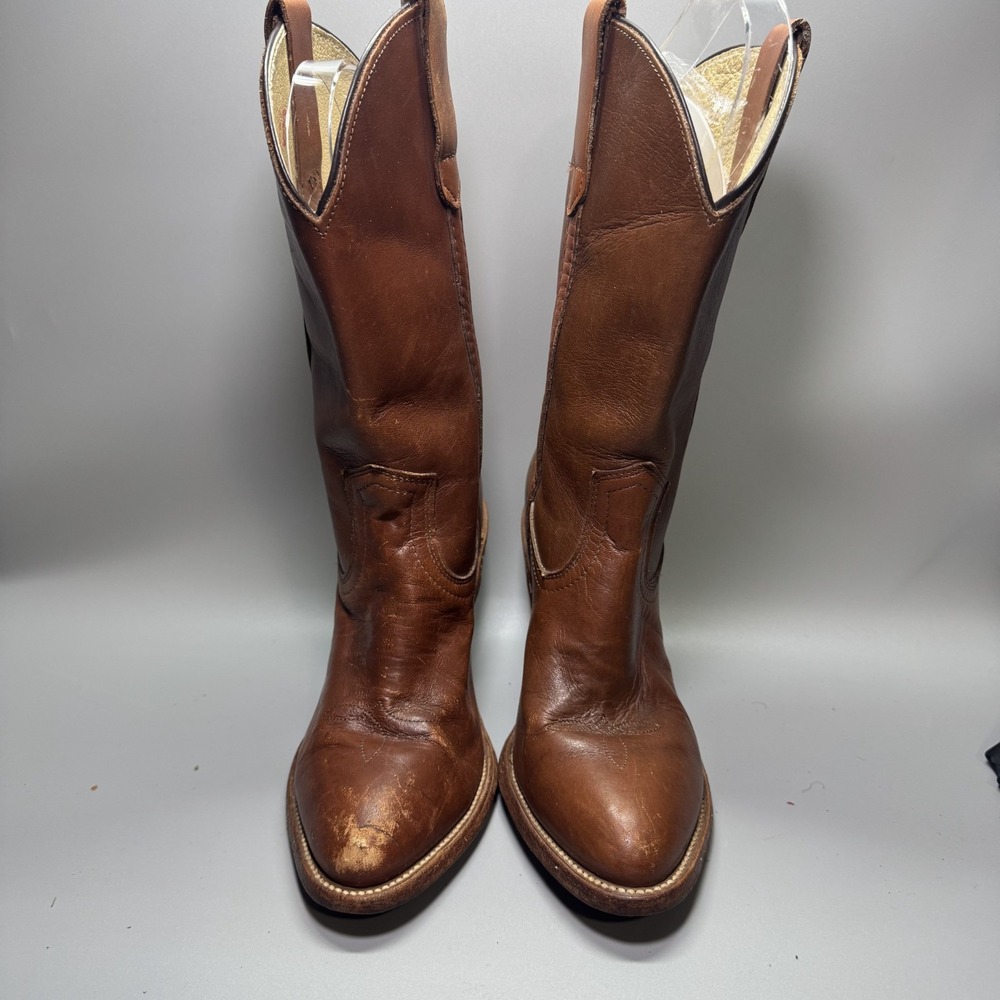 Vintage Frye 7895 Women's 7 B  Brown Cognac  Leather Western Cowgirl‎ Heel Boots - Picture 3 of 8